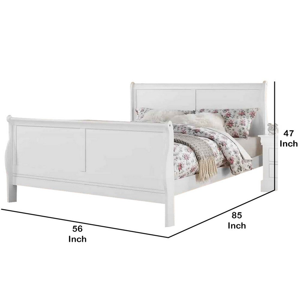 Sleigh Design Full Size Bed with Sleek Legs, White - BM225044
