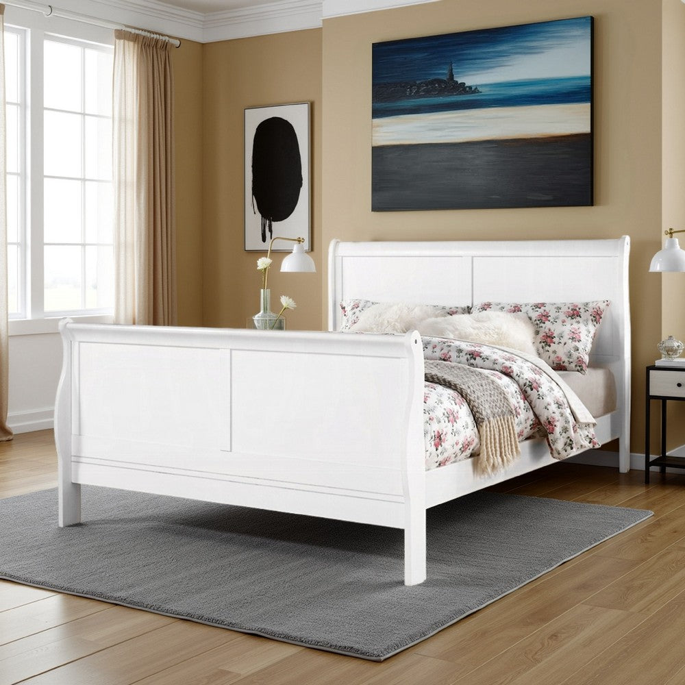 Sleigh Design Full Size Bed with Sleek Legs, White - BM225044