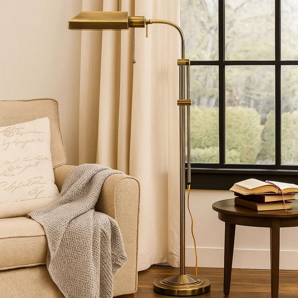 Metal Rectangular Floor Lamp with Adjustable Pole, Gold - BM225079