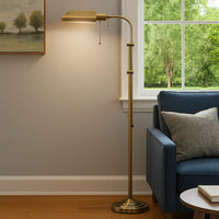 Metal Rectangular Floor Lamp with Adjustable Pole, Gold - BM225079