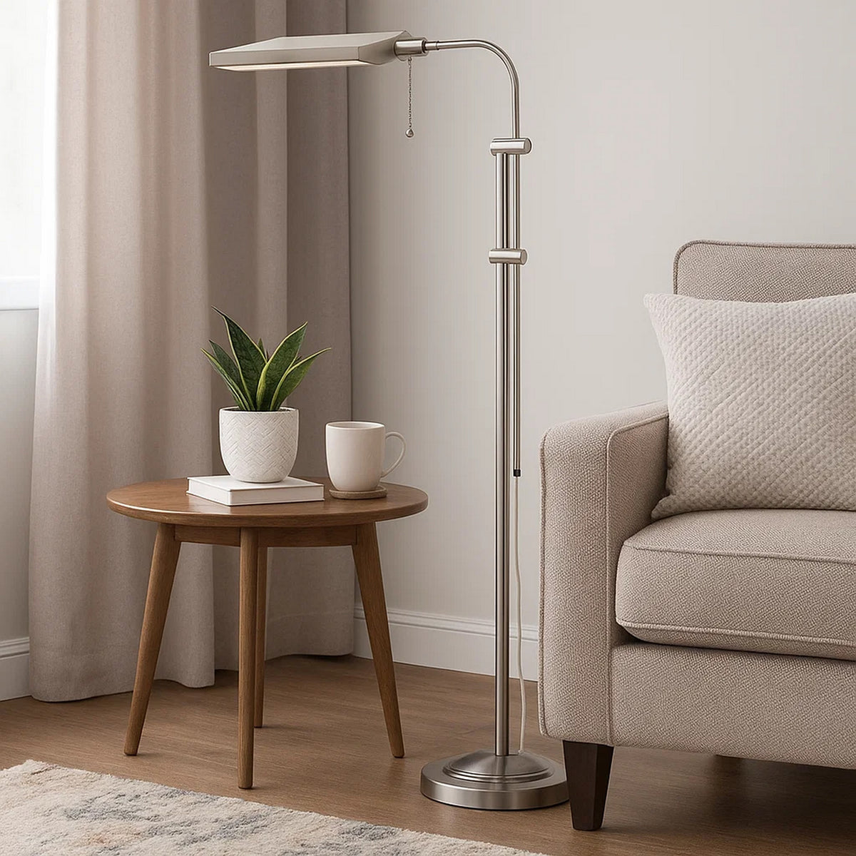 Metal Rectangular Floor Lamp with Adjustable Pole, White - BM225080
