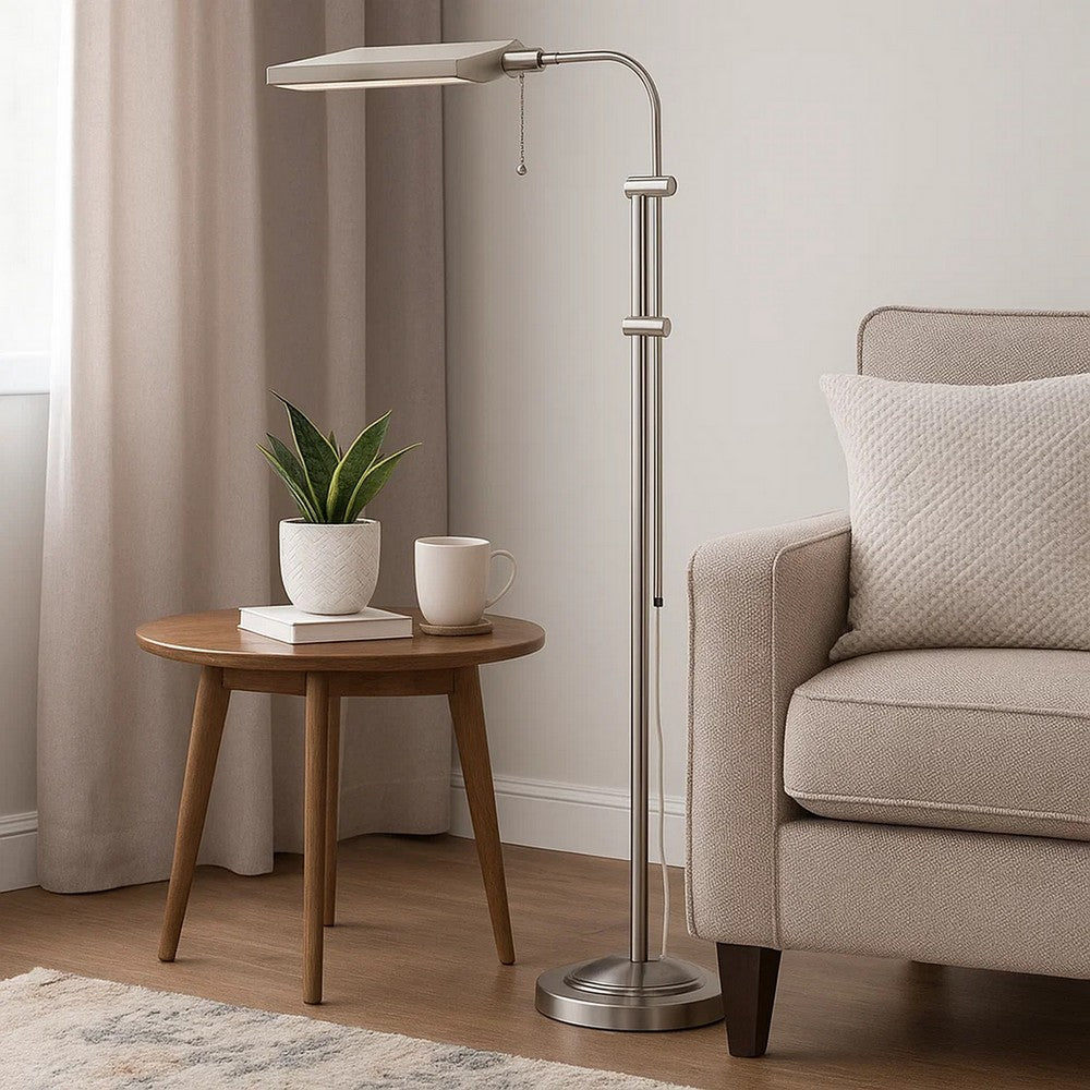 Metal Rectangular Floor Lamp with Adjustable Pole, White - BM225080