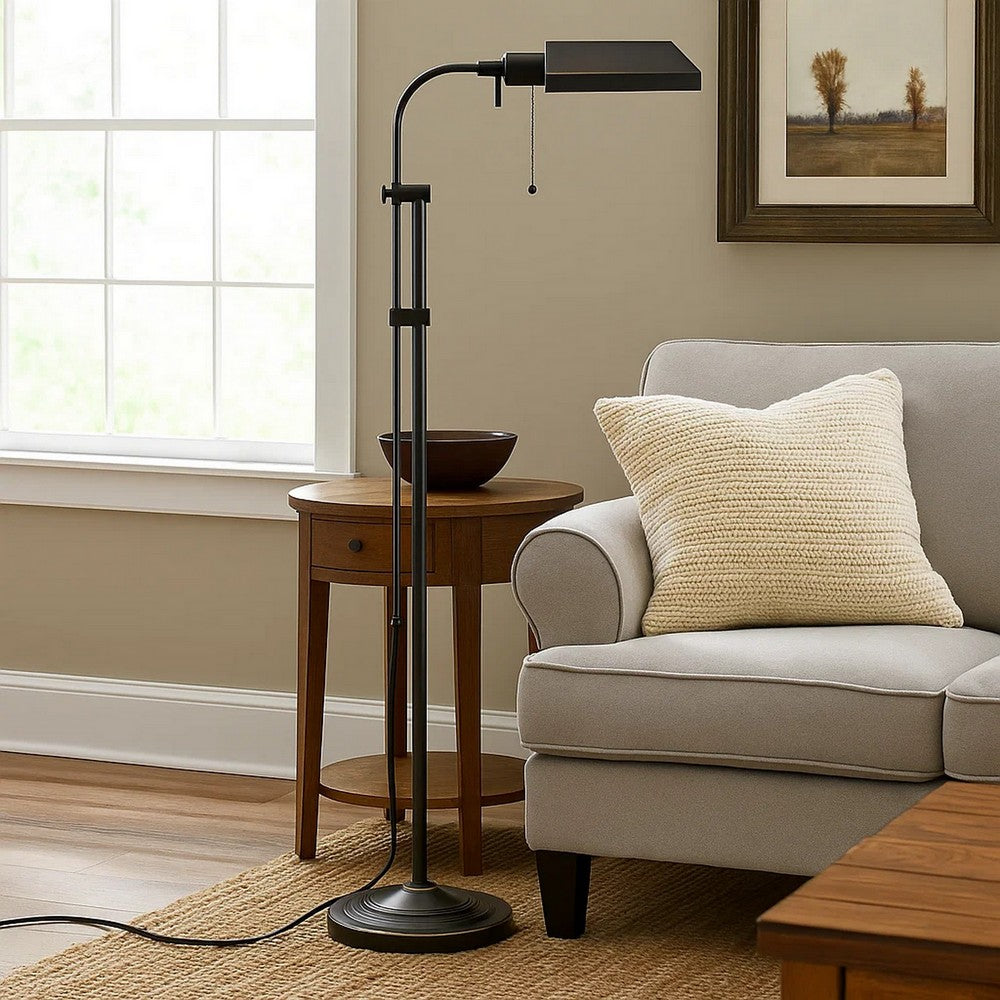 Metal Rectangular Floor Lamp with Adjustable Pole, Dark Bronze - BM225081