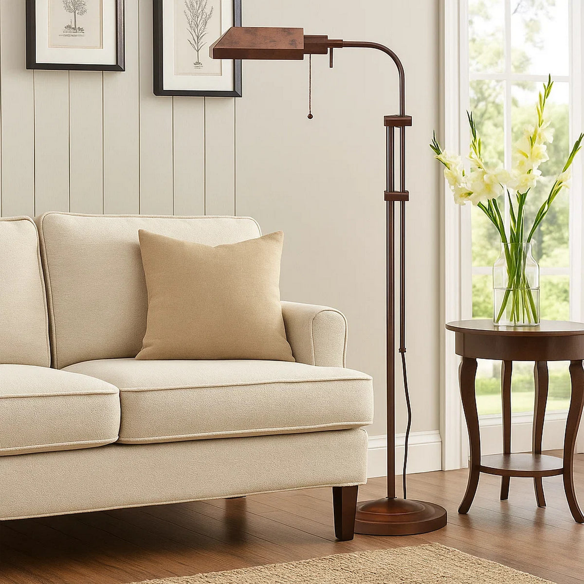 Metal Rectangular Floor Lamp with Adjustable Pole, Bronze - BM225082