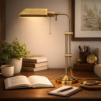 Metal Rectangular Desk Lamp with Adjustable Pole, Gold - BM225083
