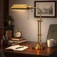Metal Rectangular Desk Lamp with Adjustable Pole, Gold - BM225083