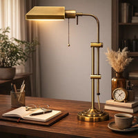 Metal Rectangular Desk Lamp with Adjustable Pole, Gold - BM225083