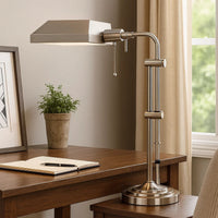 Metal Rectangular Desk Lamp with Adjustable Pole, Silver - BM225084