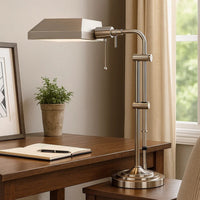 Metal Rectangular Desk Lamp with Adjustable Pole, Silver - BM225084