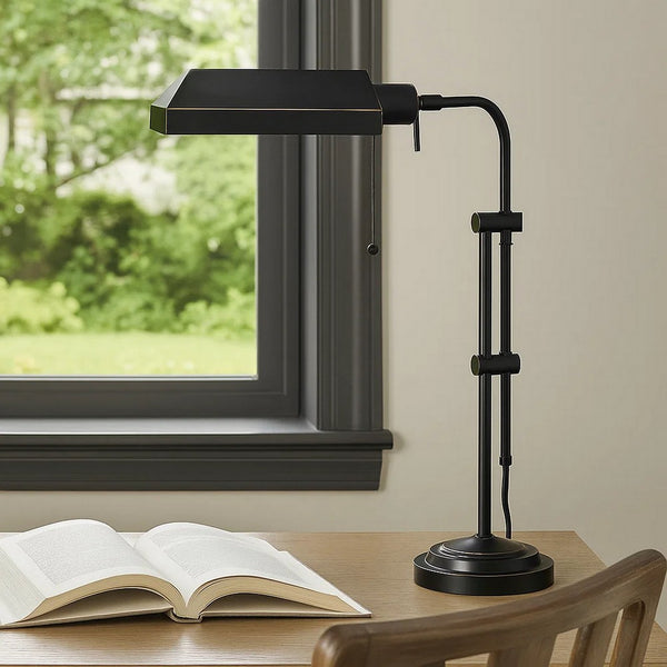Metal Rectangular Desk Lamp with Adjustable Pole, Black - BM225085