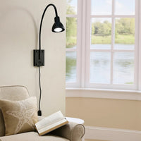 Metal Round Wall Reading Lamp with Plug In Switch, Black - BM225088