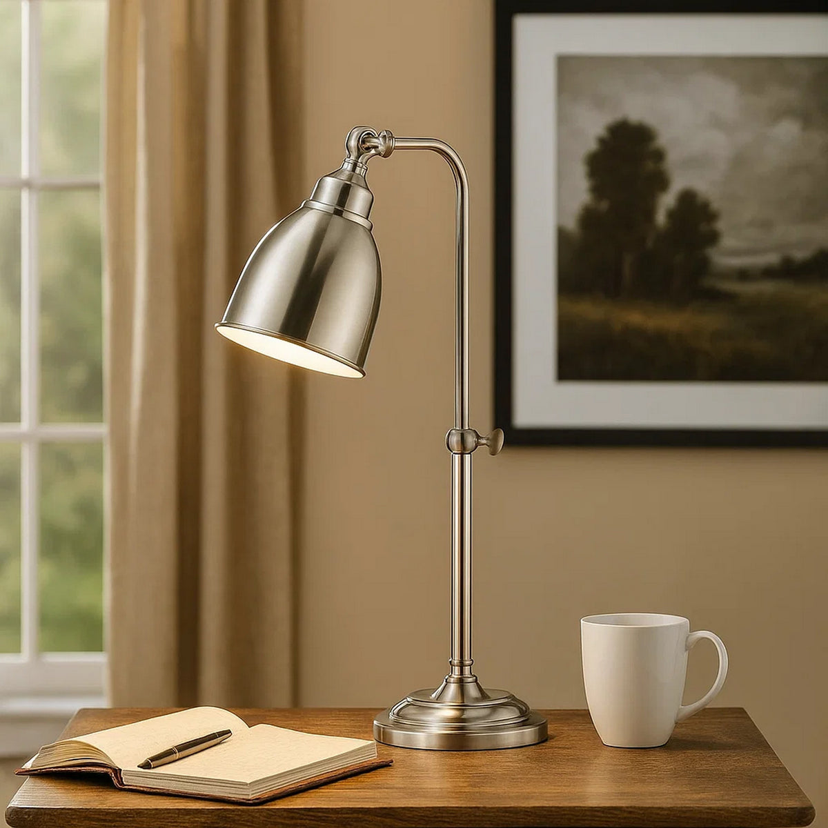 Metal Round 25" Table Lamp with Adjustable Pole, Silver - BM225103