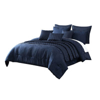 10 Piece King Polyester Comforter Set with Geometric Oblong Print, Dark Blue - BM225145