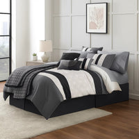 7 Piece Queen Cotton Comforter Set with Geometric Print, Gray and Black - BM225150