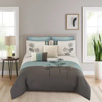 8 Piece Queen Polyester Comforter Set with Floral Embroidery, Multicolor - BM225152