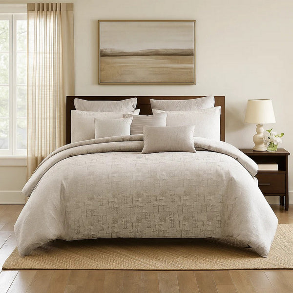 10 Piece King Polyester Comforter Set with Jacquard Print, Gray - BM225157