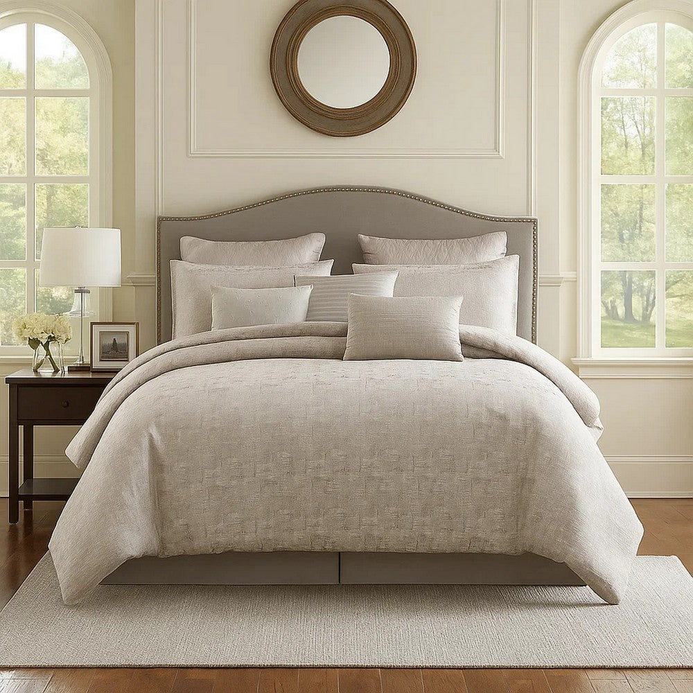 10 Piece King Polyester Comforter Set with Jacquard Print, Gray - BM225157