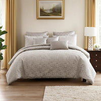9 Piece Queen Polyester Comforter Set with Jacquard Print, Gray - BM225158