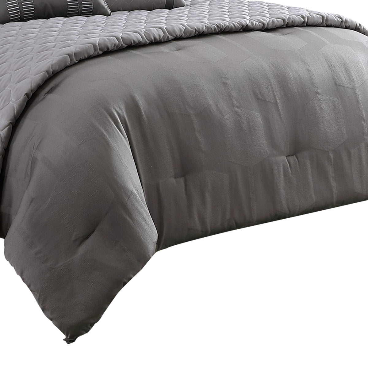 10 Piece King Polyester Comforter Set with Geometric Print, Gray