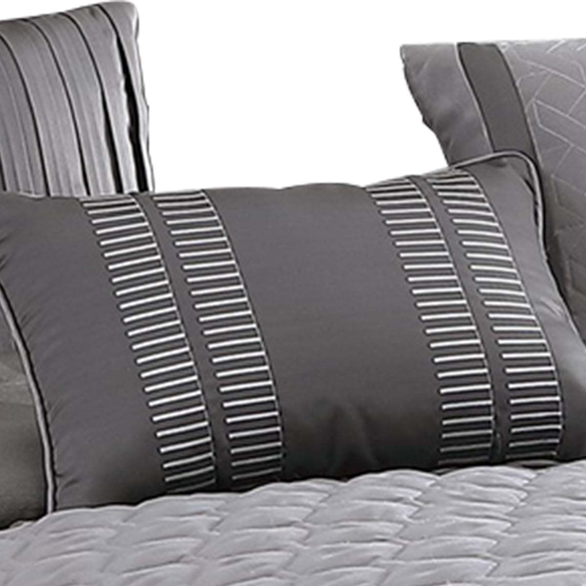 10 Piece King Polyester Comforter Set with Geometric Print, Gray