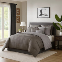 10 Piece King Polyester Comforter Set with Geometric Print, Gray