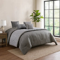 10 Piece Queen Polyester Comforter Set with Geometric Print, Gray - BM225160