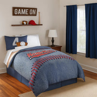 6 Piece Polyester Full Comforter Set with Baseball Inspired Print, Blue - BM225162