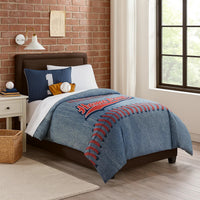 6 Piece Polyester Full Comforter Set with Baseball Inspired Print, Blue - BM225162