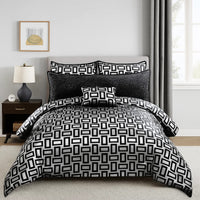6 Piece Polyester Queen Comforter Set with Geometric Print, Gray and Black - BM225176