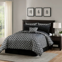 6 Piece Polyester Queen Comforter Set with Geometric Print, Gray and Black - BM225176