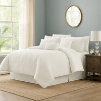 7 Piece Cotton King Comforter Set with Fringe Details, White - BM225177