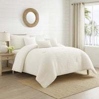 7 Piece Cotton Queen Comforter Set with Fringe Details, White - BM225178