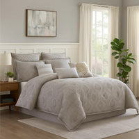 10 Piece King Cotton Comforter Set with Textured Floral Print, Gray - BM225179