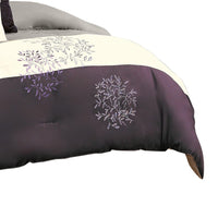 7 Piece Queen Polyester Comforter Set with Leaf Embroidery, Gray and Purple - BM225190