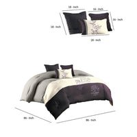 7 Piece Queen Polyester Comforter Set with Leaf Embroidery, Gray and Purple - BM225190