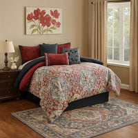 9 Piece Queen Size Comforter Set with Medallion Print, Red and Blue - BM225196