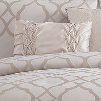 9pc Queen Size Comforter Set with Quatrefoil Prints, White Polyester BM225202