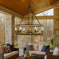 6 Bulb Metal Frame Chandelier with Resin Antler Design,Dark Bronze and Gold - BM225617