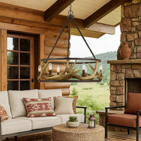 6 Bulb Metal Frame Chandelier with Resin Antler Design,Dark Bronze and Gold - BM225617