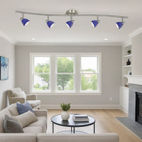 5 Light 120V Metal Track Light Fixture with Textured Shade, Silver and Blue - BM225637