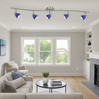 5 Light 120V Metal Track Light Fixture with Textured Shade, Silver and Blue - BM225637