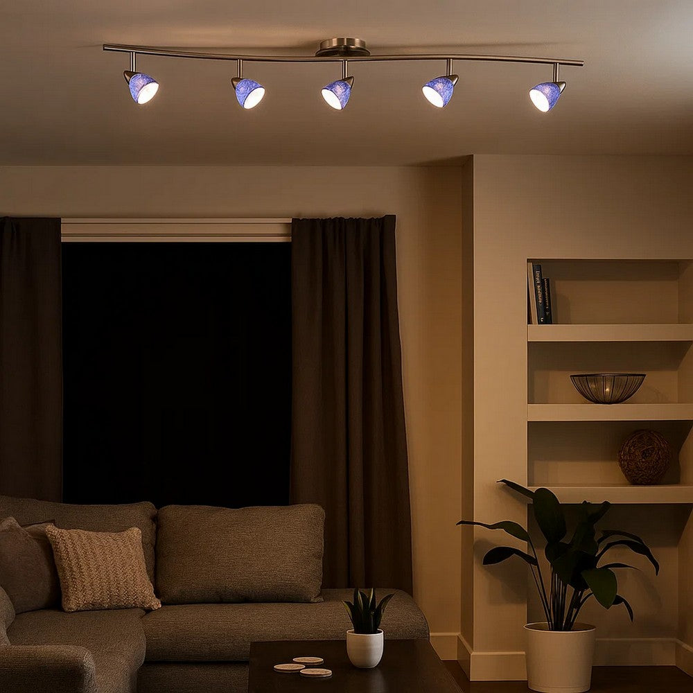 5 Light 120V Metal Track Light Fixture with Textured Shade, Silver and Blue - BM225637