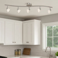 5 Light 120V Metal Track Light Fixture with Glass Shade, White and Silver - BM225641