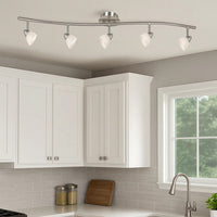 5 Light 120V Metal Track Light Fixture with Glass Shade, White and Silver - BM225641