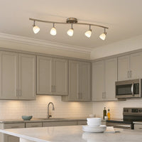 5 Light 120V Metal Track Light Fixture with Glass Shade, White and Silver - BM225641