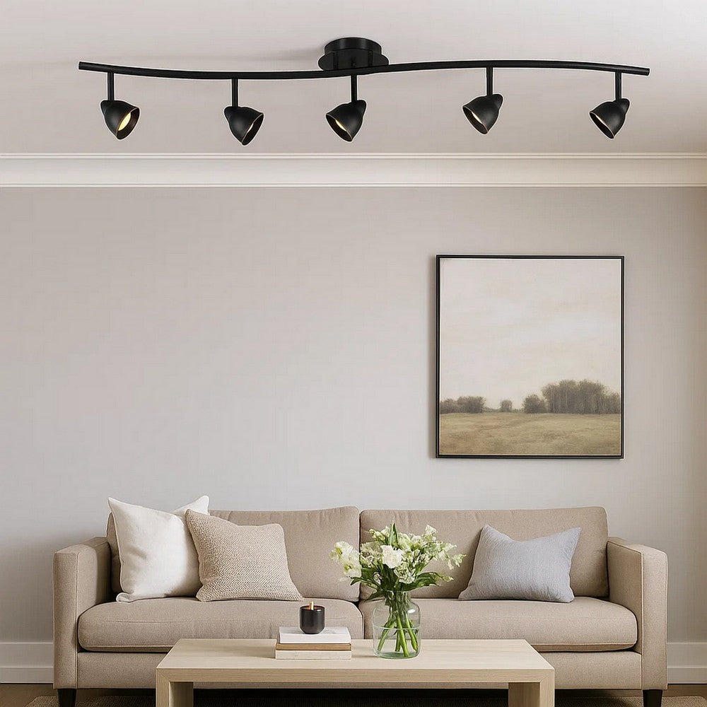 5 Light 120V Metal Track Light Fixture with Round Shade, Black - BM225646