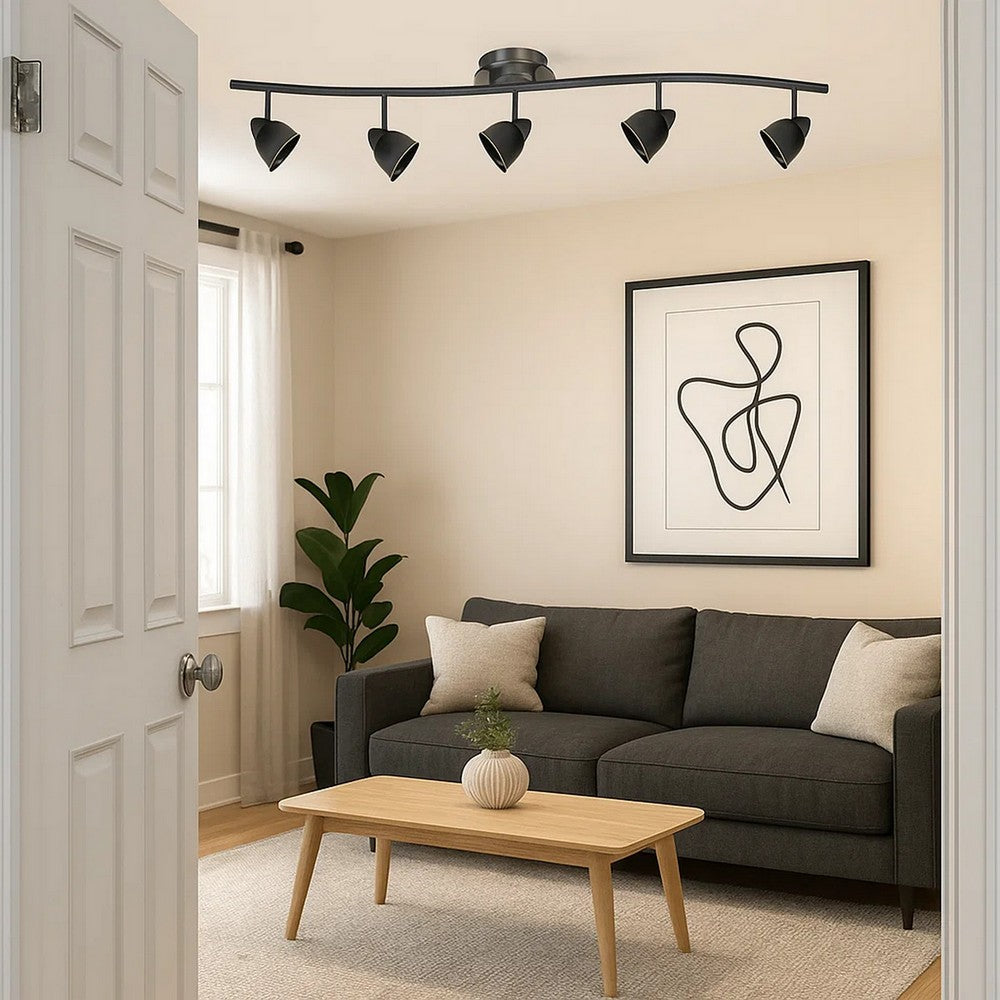 5 Light 120V Metal Track Light Fixture with Round Shade, Black - BM225646