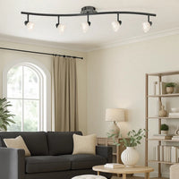 5 Light 120V Metal Track Light Fixture with Glass Shade, Black and White - BM225647