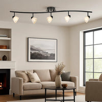 5 Light 120V Metal Track Light Fixture with Glass Shade, Black and White - BM225647