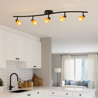 5 Light Glass Shade 120V Metal Track Light Fixture, Black and Yellow - BM225649